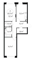 Планировка двухкомнатной(квартира) площадью 60.3 квадратных метров в “ЖК Переделкино Ближнее”