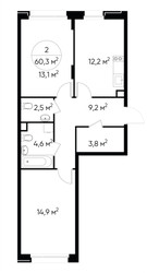 Планировка двухкомнатной(квартира) площадью 60.3 квадратных метров в ЖК “ЖК Переделкино Ближнее”