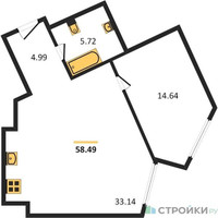 Планировка однокомнатной(апартаменты) площадью 58.5 квадратных метров в “ЖК Резиденция Сокольники”