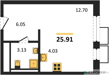 Планировка студии(квартира) площадью 25.91 квадратных метров в ЖК “ЖК Подольские кварталы”