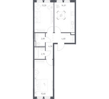 Планировка двухкомнатной(квартира) площадью 57.47 квадратных метров в “ЖК Космический Квартал”