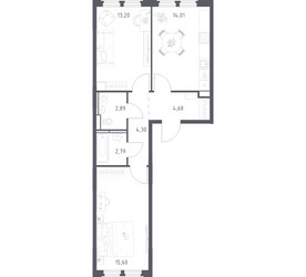 Планировка двухкомнатной(квартира) площадью 57.47 квадратных метров в ЖК “ЖК Космический Квартал”