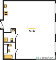 Планировка двухкомнатной(квартира) площадью 71.4 квадратных метров в “ЖК Nametkin Tower (Наметкин Тауэр)”