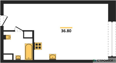 Планировка студии(квартира) площадью 36.8 квадратных метров в ЖК “ЖК Стремянный 2 (Амарант)”