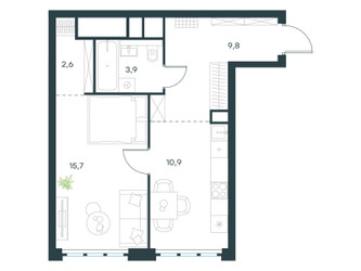 Планировка однокомнатной(квартира) площадью 42.9 квадратных метров в ЖК “ЖК Левел Южнопортовая”