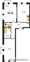 Планировка двухкомнатной(квартира) площадью 58.78 квадратных метров в “ЖК Квартал Строгино”