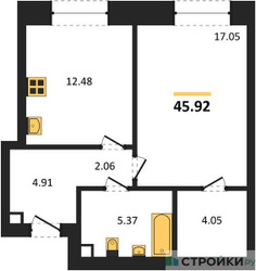 Планировка однокомнатной(квартира) площадью 45.92 квадратных метров в ЖК “ЖК Sezar City (Сезар Сити)”
