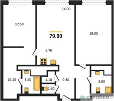 Планировка двухкомнатной(квартира) площадью 79.9 квадратных метров в “ЖК AFI Tower (Афи Тауэр)”