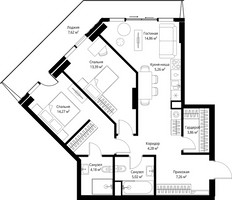 Планировка двухкомнатной(квартира) площадью 80 квадратных метров в “ЖК Джойс”