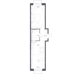 Планировка однокомнатной(квартира) площадью 43.81 квадратных метров в ЖК “ЖК Томилино Парк”
