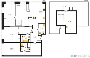 Планировка трехкомнатной(квартира) площадью 170.82 квадратных метров в “ЖК Ренессанс”