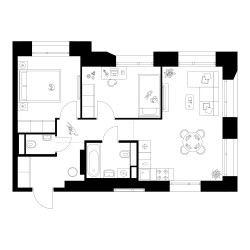 Планировка двухкомнатной(квартира) площадью 53.2 квадратных метров в ЖК “ЖК Онежский вал”