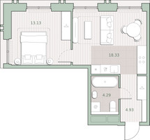 Планировка однокомнатной(квартира) площадью 40.7 квадратных метров в “ЖК Среда на Кутузовском”