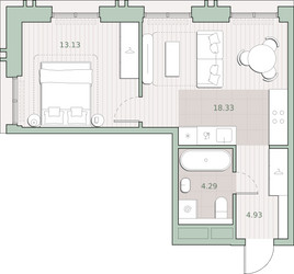 Планировка однокомнатной(квартира) площадью 40.7 квадратных метров в ЖК “ЖК Среда на Кутузовском”
