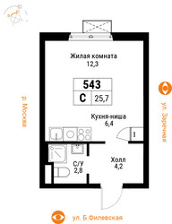 Планировка однокомнатной(квартира) площадью 25.8 квадратных метров в “ЖК Западный Порт”