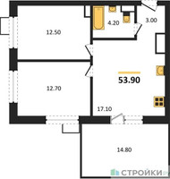 Планировка двухкомнатной(квартира) площадью 53.9 квадратных метров в “ЖК Foreville (Форевилль)”