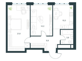 Планировка двухкомнатной(квартира) площадью 58.9 квадратных метров в ЖК “ЖК Level Южнопортовая”