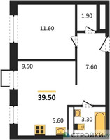 Планировка однокомнатной(квартира) площадью 39.5 квадратных метров в “ЖК ЭкоБунино (Южное Бунино)”