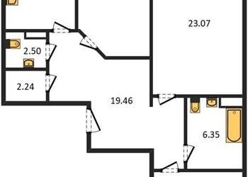 Планировка трехкомнатной(квартира) площадью 104.83 квадратных метров в ЖК “ЖК Дом‐Мегалит в Королёве”