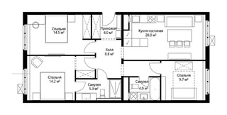 Планировка трехкомнатной(квартира) площадью 80.5 квадратных метров в “ЖК Эко Видное 2.0”