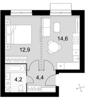 Планировка однокомнатной(квартира) площадью 36.1 квадратных метров в “ЖК Дубровицы клаб”
