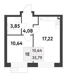 Планировка однокомнатной(квартира) площадью 35.79 квадратных метров в “ЖК Smart Garden (Смарт Гарден)”