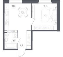 Планировка однокомнатной(квартира) площадью 33.5 квадратных метров в “ЖК Ольховый Квартал”