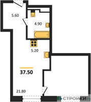 Планировка студии(квартира) площадью 37.5 квадратных метров в “ЖК STONE Sokolniki (Сокольники)”