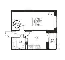 Планировка однокомнатной(квартира) площадью 38.5 квадратных метров в “ЖК Космос”