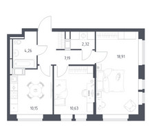 Планировка двухкомнатной(квартира) площадью 53.46 квадратных метров в “ЖК Большое Путилково”