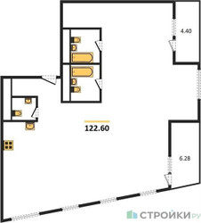 Планировка трехкомнатной(квартира) площадью 122.6 квадратных метров в ЖК “Жилой квартал Кутузов Град”