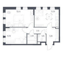 Планировка двухкомнатной(квартира) площадью 53.88 квадратных метров в “ЖК Пригород Лесное”