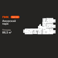 Планировка трехкомнатной(квартира) площадью 86.5 квадратных метров в “ЖК Амурский парк”