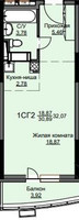 Планировка студии(квартира) площадью 32.6 квадратных метров в “ЖК Соболевка”