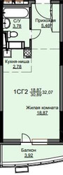 Планировка студии(квартира) площадью 32.6 квадратных метров в ЖК “ЖК Соболевка”