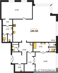Планировка двухкомнатной(квартира) площадью 145.5 квадратных метров в ЖК “ЖК Nicole (Николь)”