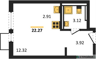Планировка студии(квартира) площадью 22.27 квадратных метров в “ЖК Мытищи Парк”