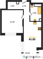 Планировка однокомнатной(квартира) площадью 45.8 квадратных метров в “Кутузов Сити”