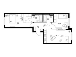 Планировка двухкомнатной(квартира) площадью 64.8 квадратных метров в “ЖК Саларьево парк”