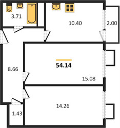 Планировка двухкомнатной(квартира) площадью 54.14 квадратных метров в ЖК “ЖК Катуар”
