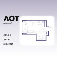 Планировка студии(квартира) площадью 28.4 квадратных метров в “ЖК Лот от Аквилон”