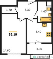 Планировка однокомнатной(квартира) площадью 36.1 квадратных метров в “ЖК Римский”