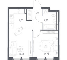 Планировка однокомнатной(квартира) площадью 35.14 квадратных метров в “ЖК Космический Квартал”