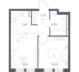 Планировка однокомнатной(квартира) площадью 35.14 квадратных метров в ЖК “ЖК Космический Квартал”