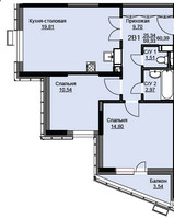 Планировка двухкомнатной(квартира) площадью 60.9 квадратных метров в “ЖК Соболевка”