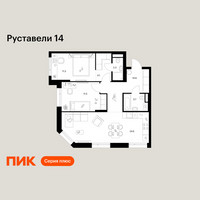 Планировка двухкомнатной(квартира) площадью 68.1 квадратных метров в “ЖК Руставели 14”
