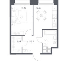 Планировка однокомнатной(апартаменты) площадью 34.6 квадратных метров в “ЖК Апарт-отель Тропарево парк”