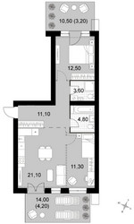 Планировка трехкомнатной(квартира) площадью 71.8 квадратных метров в ЖК “Апрелевка Клаб”