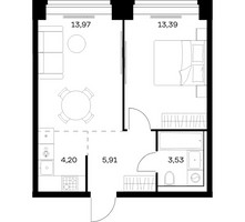 Планировка однокомнатной(квартира) площадью 41 квадратных метров в “ЖК НОВА”