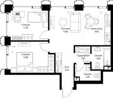 Планировка двухкомнатной(квартира) площадью 63.3 квадратных метров в “ЖК СЕТ”